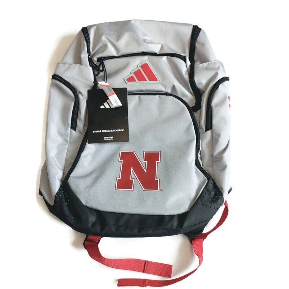 adidas Nebraska Cornhuskers 5-Star Team 2 Laptop Backpack 14 x 9 x 20 Gray Red